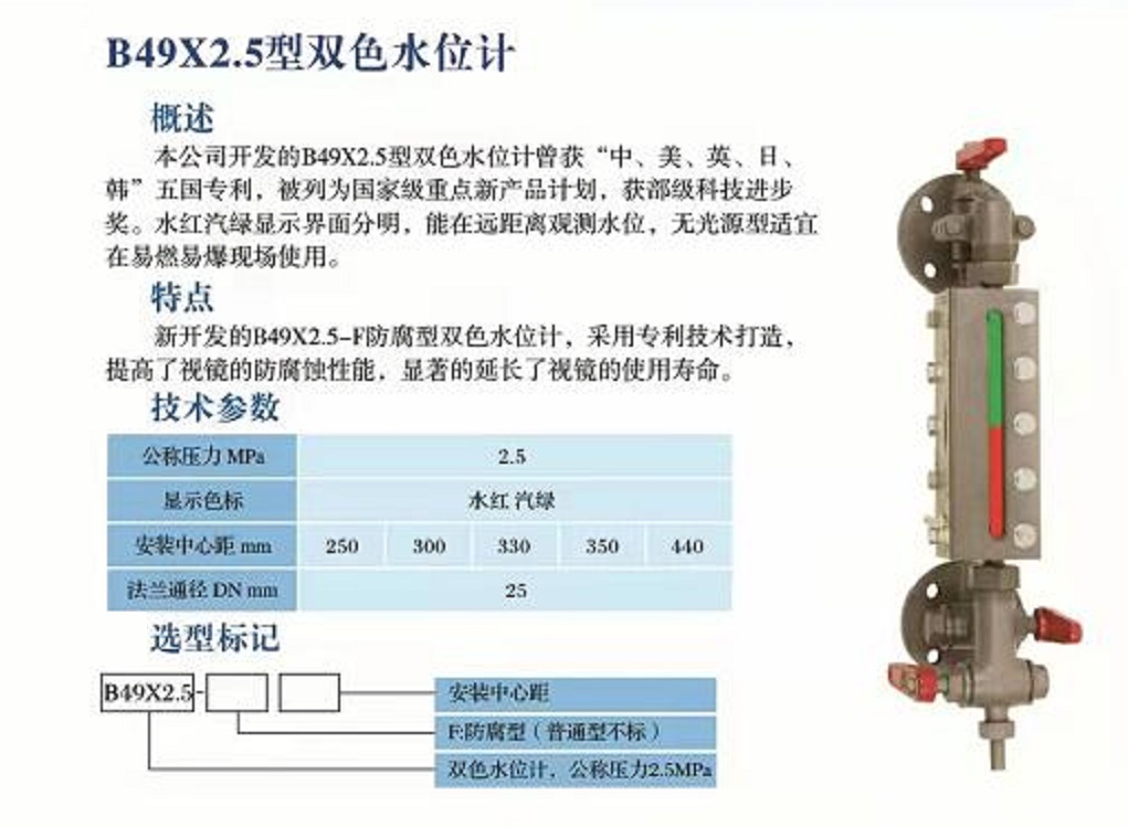 双色液位计SX93-B49X2.5-440L