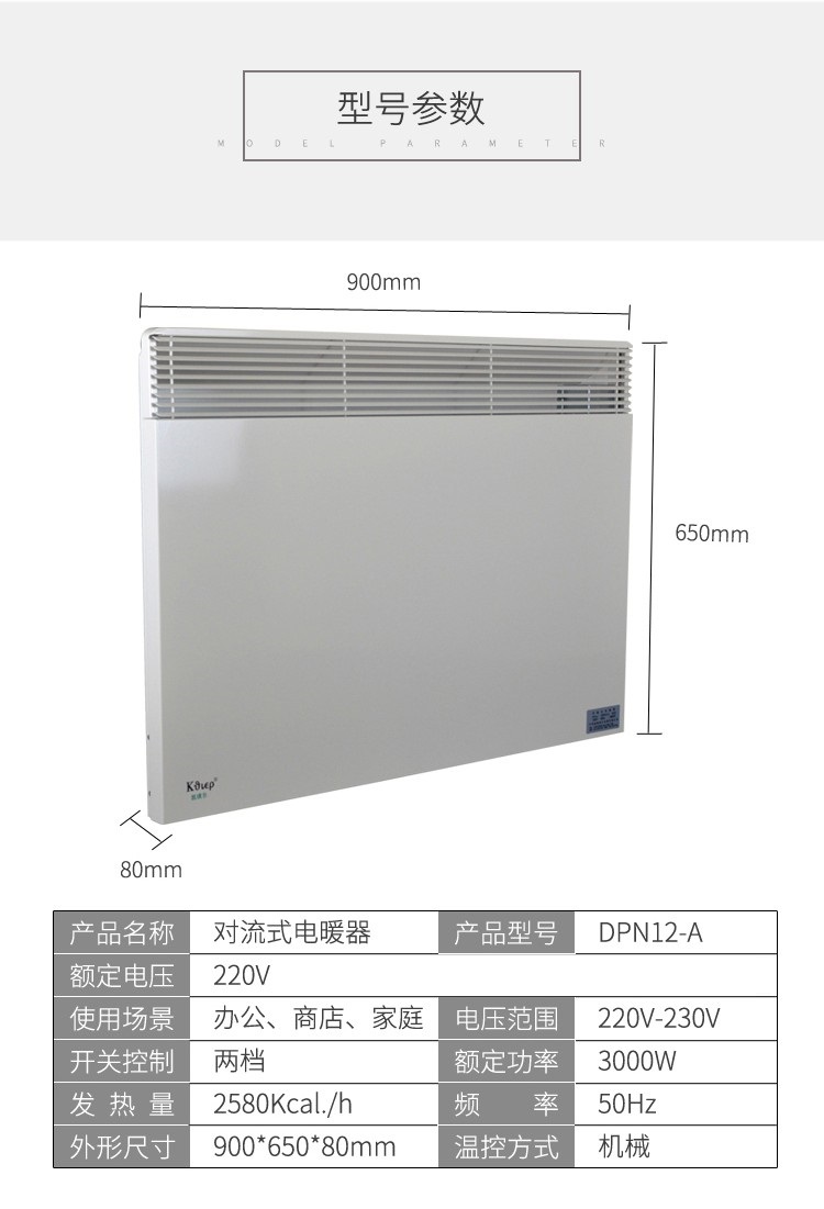 对流式电暖气/壁挂式电暖气（3KW，不防爆）DPN12-A